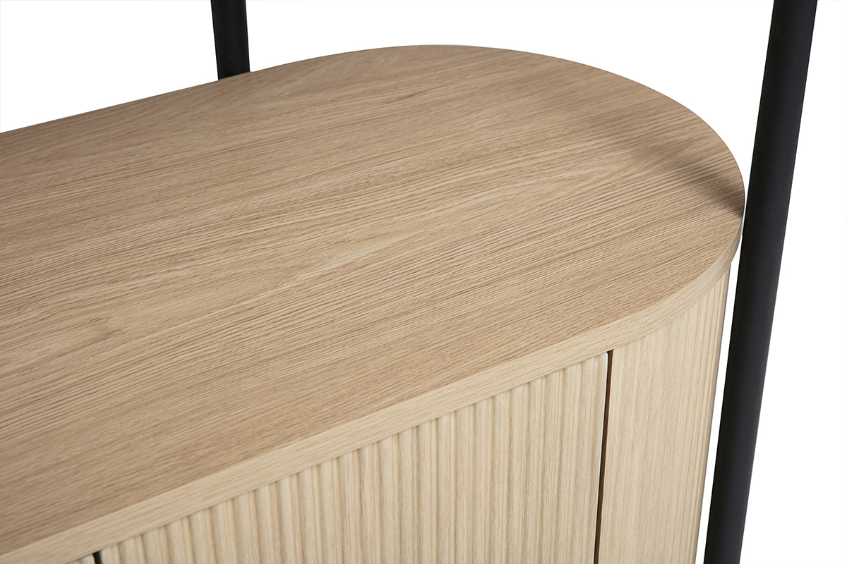 Biblioth�que avec rangements finition bois clair ch�ne et m�tal L100 cm ZORA