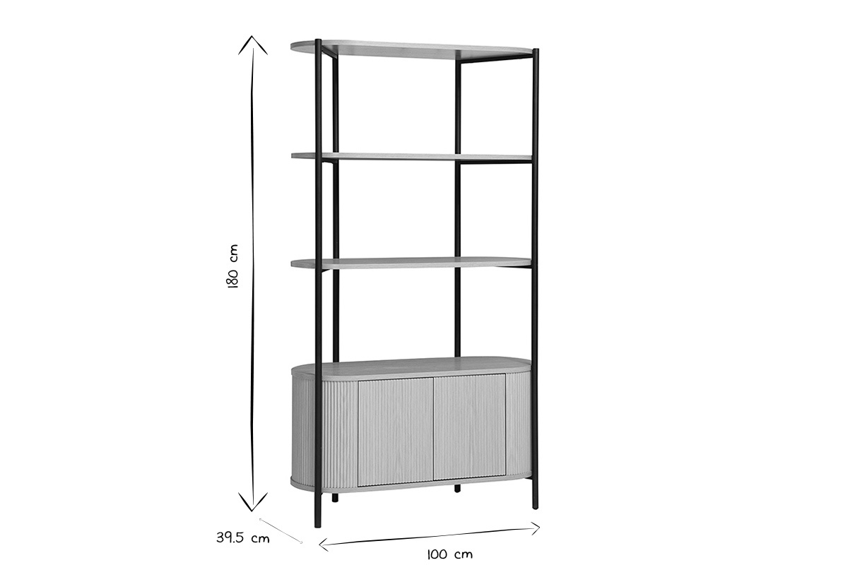 Biblioth�que avec rangements finition bois clair ch�ne et m�tal L100 cm ZORA