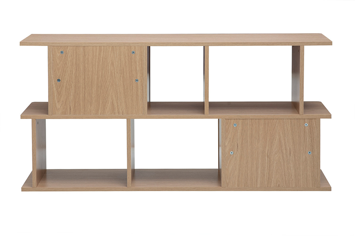 Biblioth�que basse avec rangements finition bois clair ch�ne L140 cm JANICE