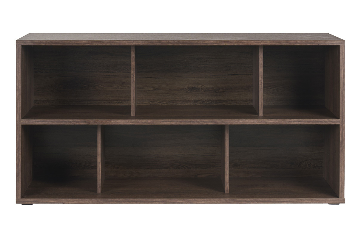 Biblioth�que basse finition bois fonc� noyer L140 cm EPURE