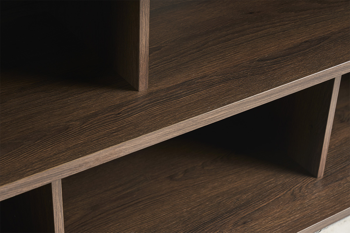 Biblioth�que basse finition bois fonc� noyer L140 cm EPURE