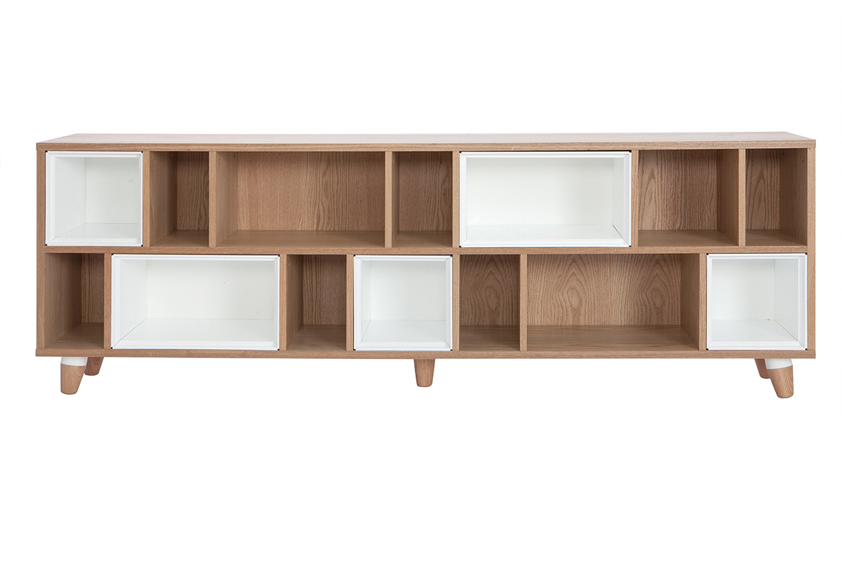 Biblioth�que basse modulable blanc et ch�ne JAZZ