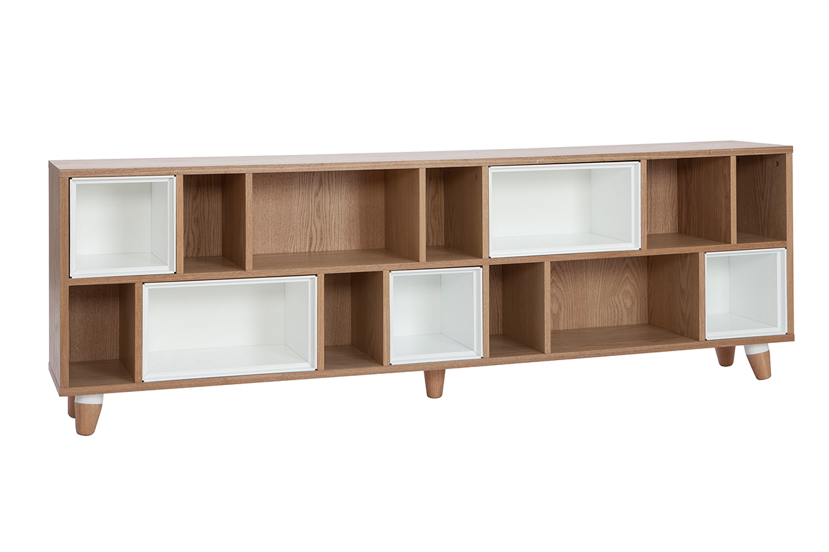 Biblioth�que basse modulable blanc et ch�ne JAZZ