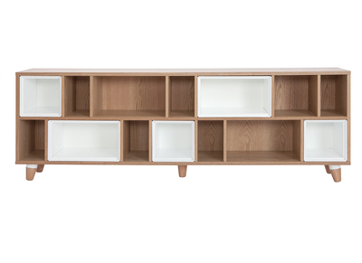 Biblioth&egrave;que basse modulable blanc et ch&ecirc;ne JAZZ - Miliboo & St&eacute;phane Plaza