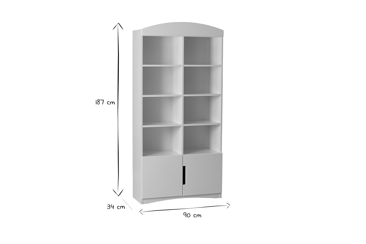 Bibliothque blanche 6 tagres 2 portes L90 cm ANTONIN