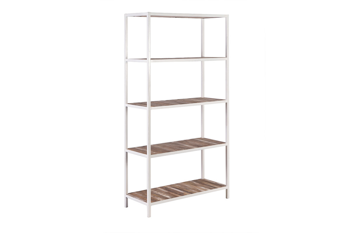 Biblioth�que bois et m�tal blanc ROCHELLE