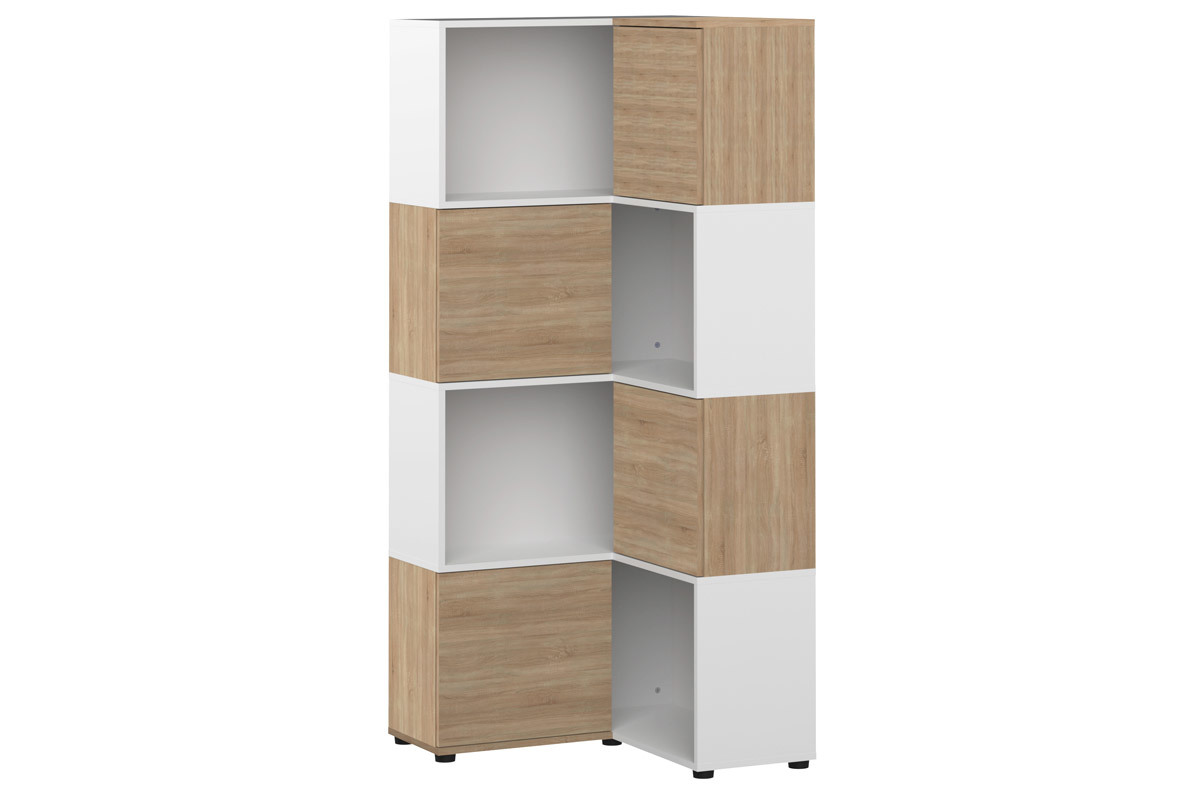Bibliothque d'angle design bois et blanc 8 niches QUADRA
