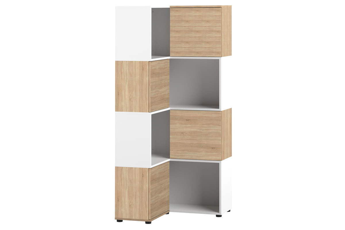 Bibliothque d'angle design bois et blanc 8 niches QUADRA