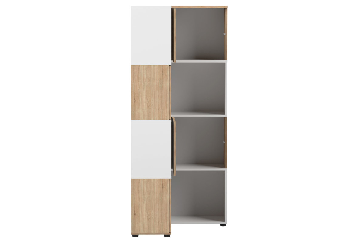 Bibliothque d'angle design bois et blanc 8 niches QUADRA
