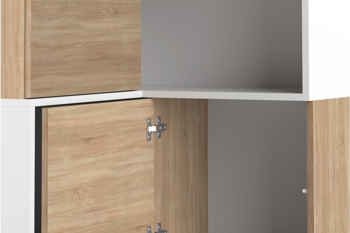 Bibliothque d'angle design bois et blanc 8 niches QUADRA