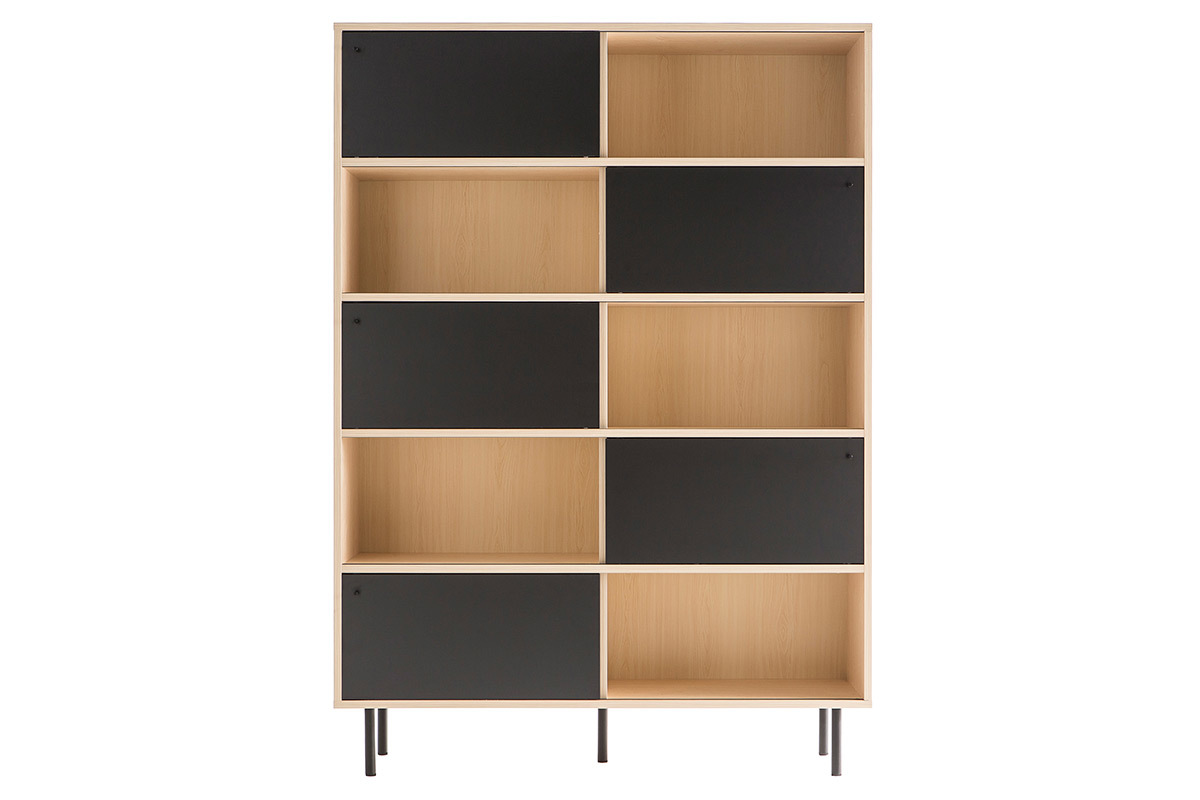 Biblioth�que design en bois avec portes coulissantes noires DOMINO