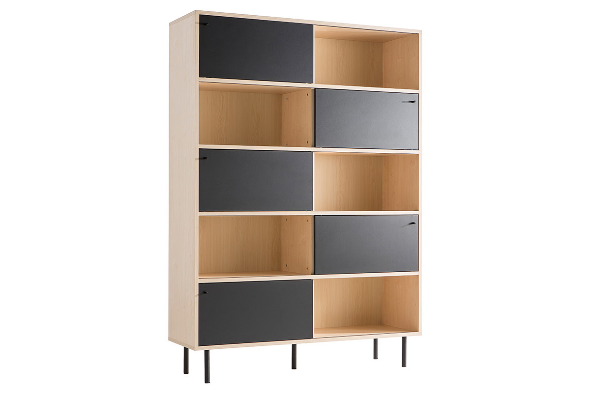 Biblioth�que design en bois avec portes coulissantes noires DOMINO