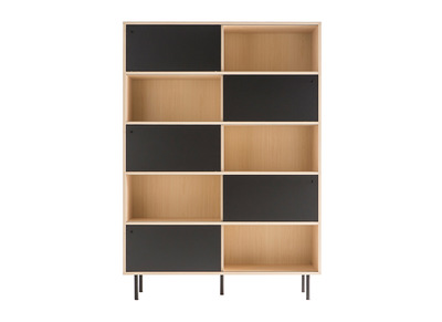 Biblioth&egrave;que design en bois avec portes coulissantes noires DOMINO