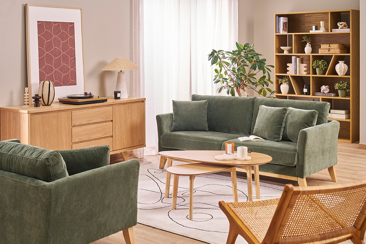 Biblioth�que design en bois clair L120 cm AZTEQUE