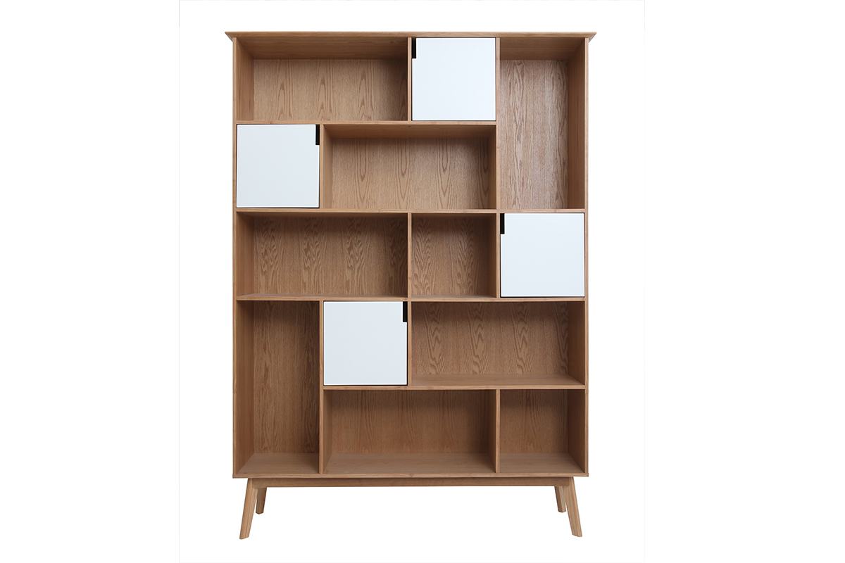 Bibliothque design finition bois chne et blanc L150 cm INGRID