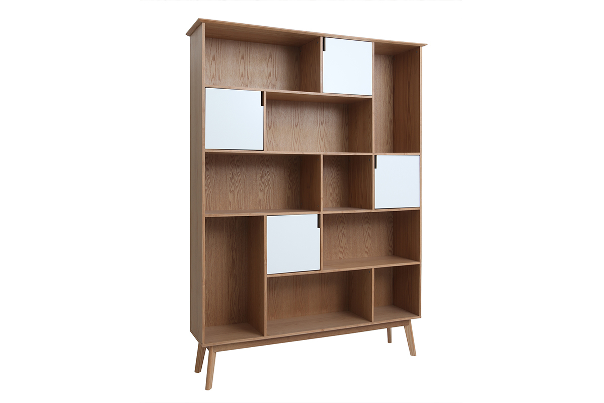 Bibliothque design finition bois chne et blanc L150 cm INGRID