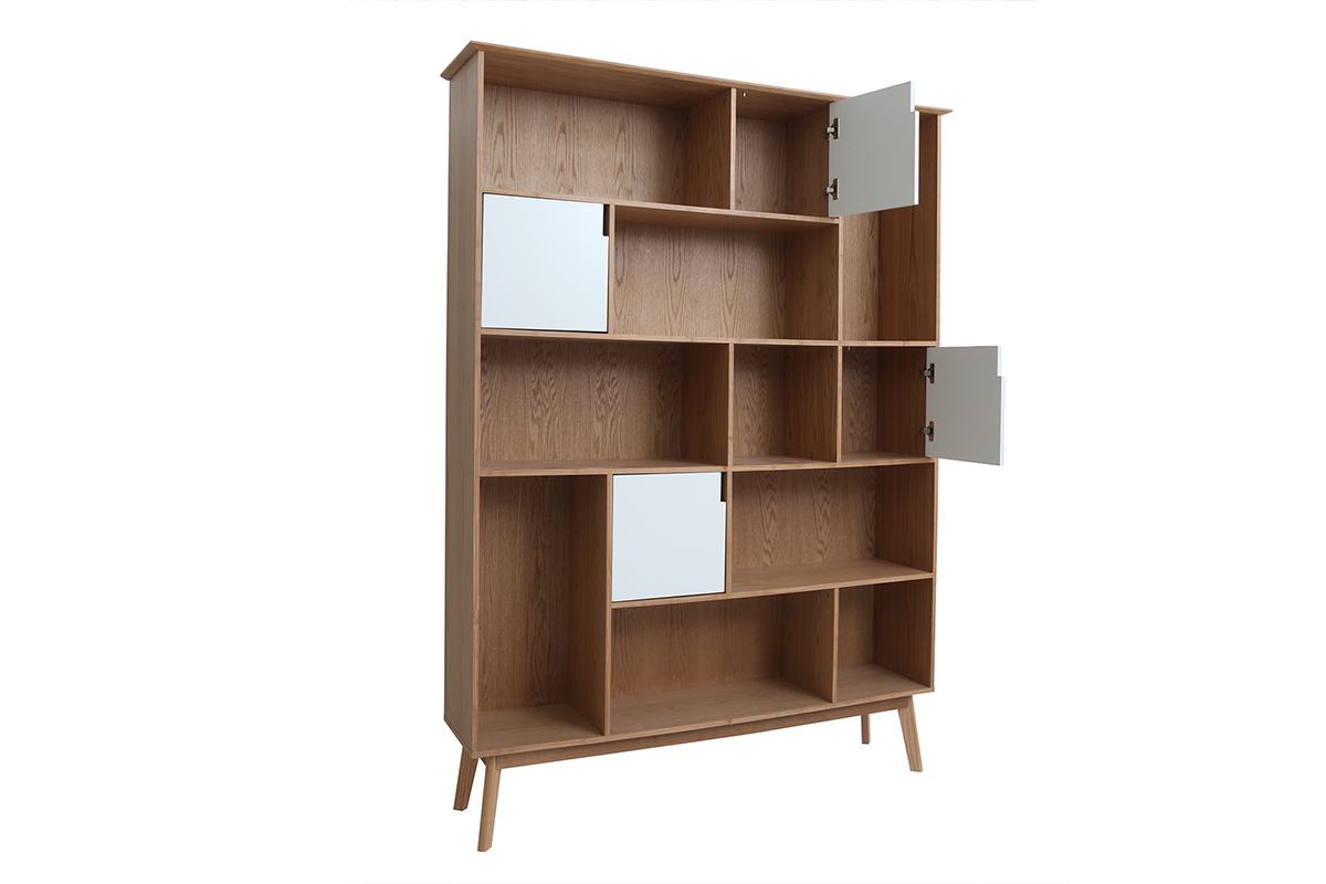 Bibliothque design finition bois chne et blanc L150 cm INGRID
