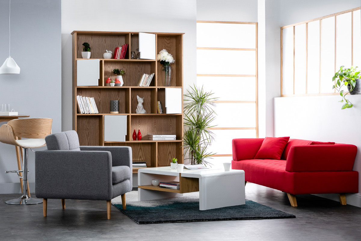 Bibliothque design finition bois chne et blanc L150 cm INGRID
