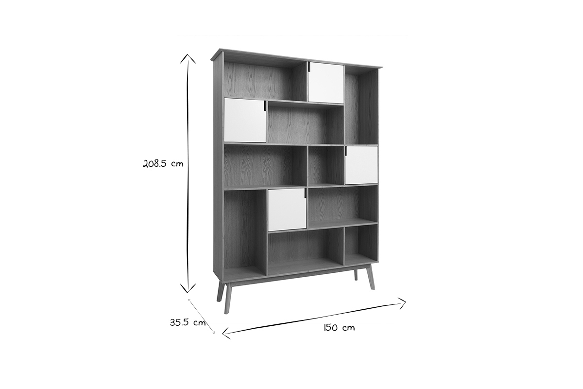 Bibliothque design finition bois chne et blanc L150 cm INGRID