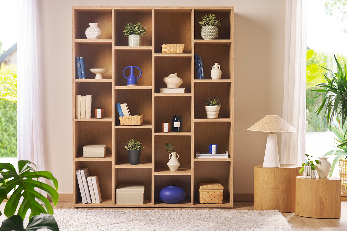 Bibliothque design finition bois clair chne L149 cm RYTHM