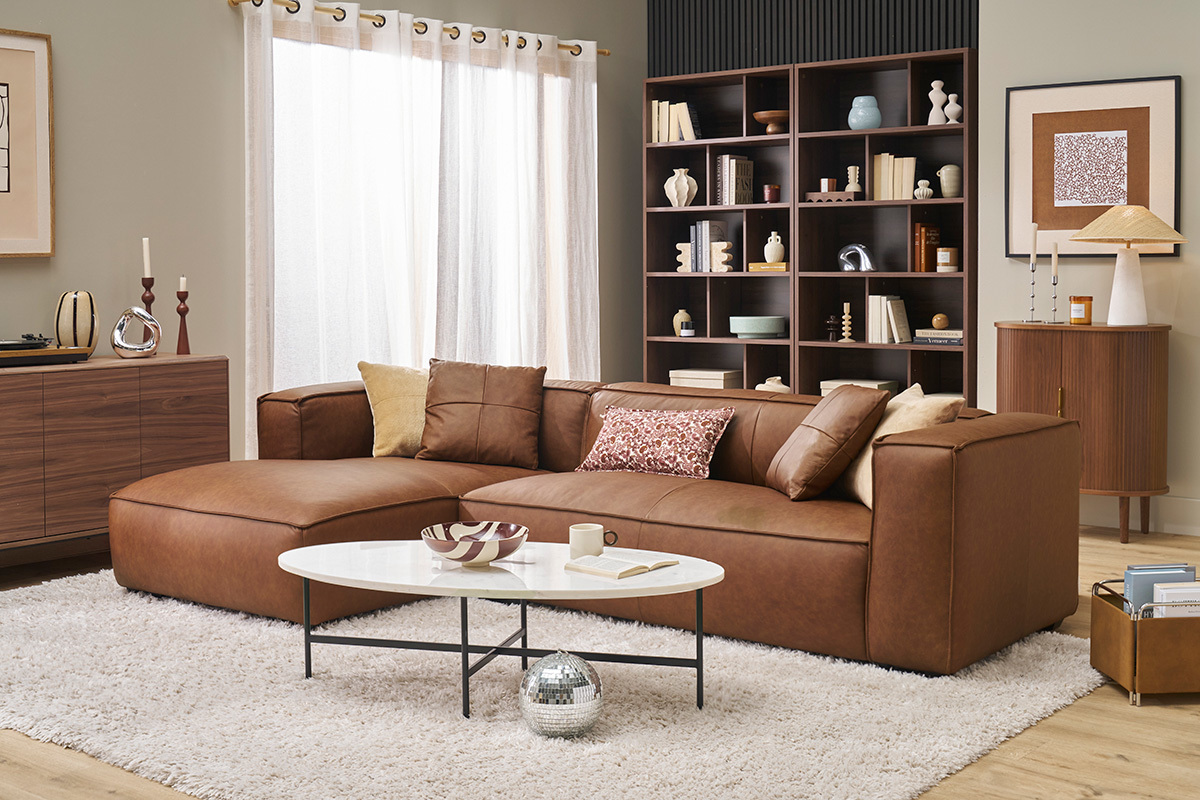 Biblioth�que design finition bois fonc� noyer L92 cm EPURE