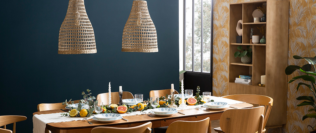 Biblioth�que en manguier avec 2 portes grav�es RUBIA