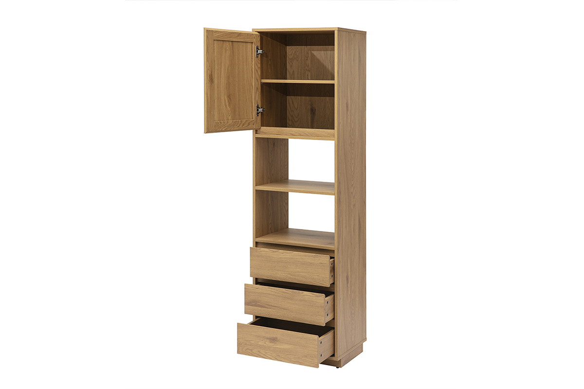 Biblioth�que �tag�re avec rangements finition bois clair ch�ne et cannage rotin L50 cm SEVILLE