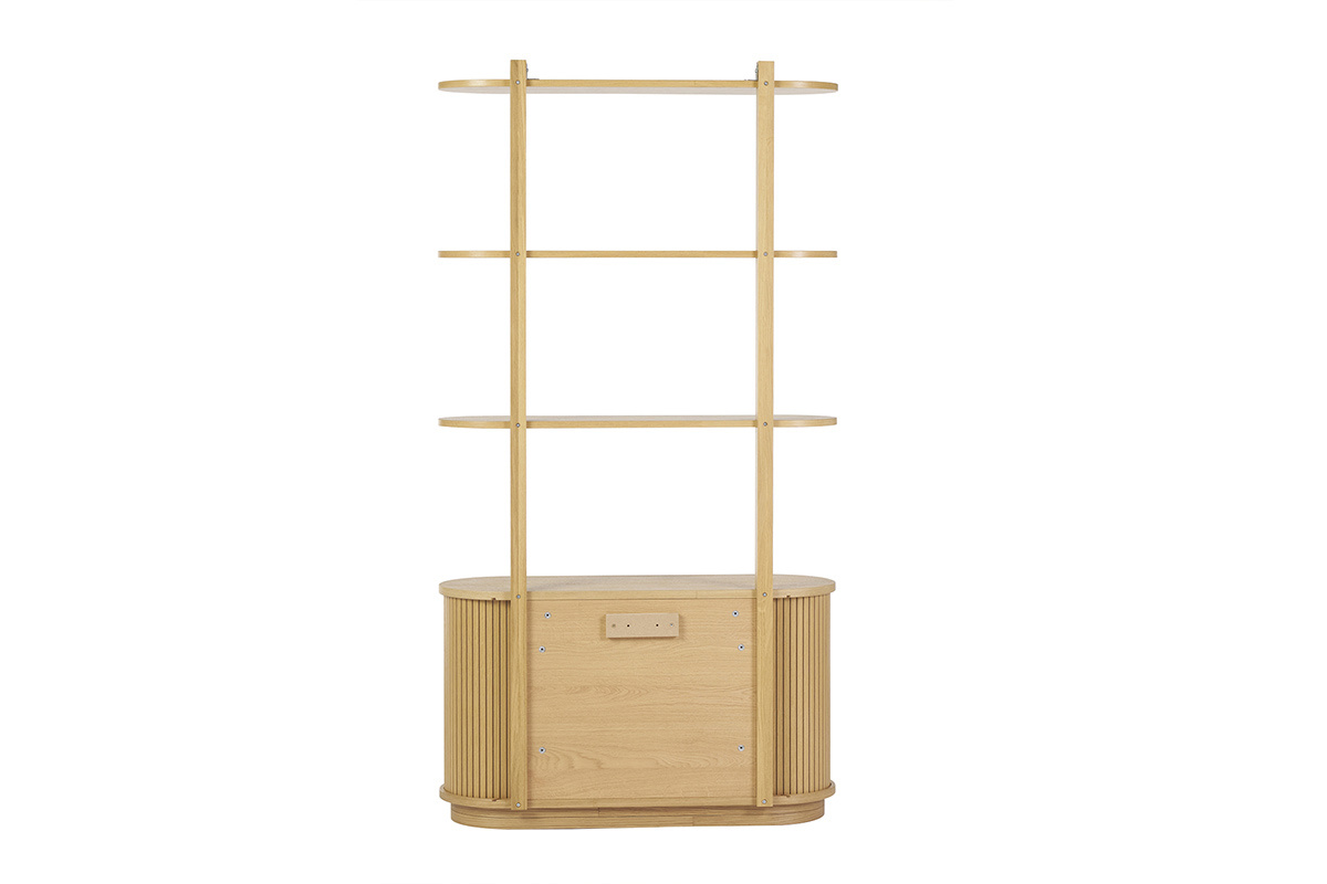 Bibliothque finition bois clair chne avec rangement 2 portes coulissantes L90 cm EPIC