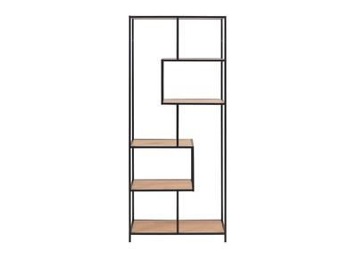 Biblioth&egrave;que industrielle bois et m&eacute;tal noir TRESCA