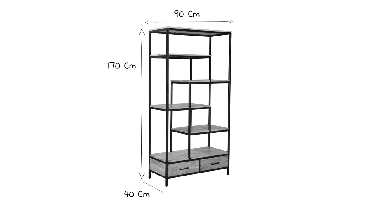 Bibliothque industrielle en bois massif et mtal noir L90 cm JASPE