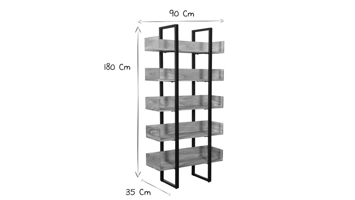 Bibliothque industrielle en bois massif et mtal noir L90 cm TAO