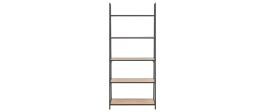 Biblioth�que industrielle en m�tal noir et bois L77 cm TRESCA