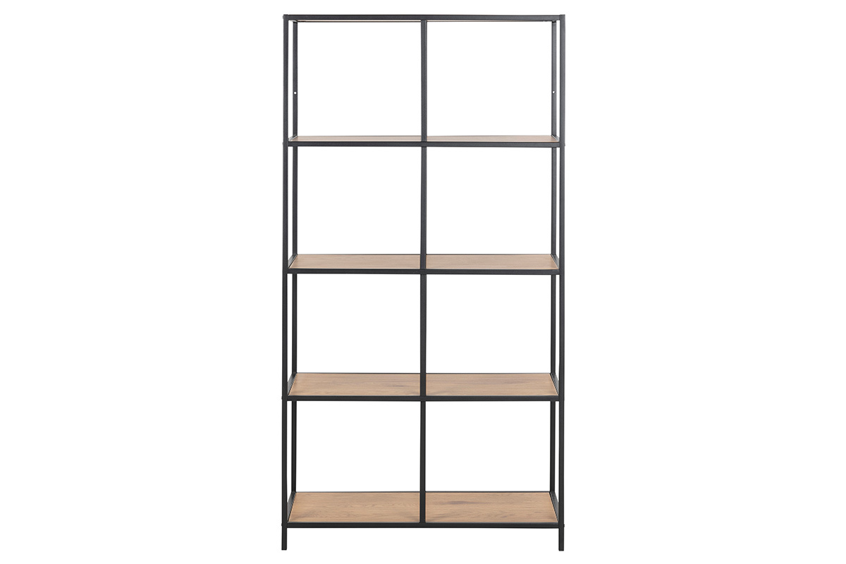 Bibliothque industrielle finition bois chne et mtal noir L77 cm TRESCA