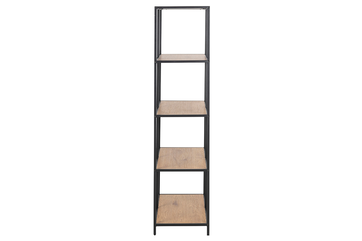 Bibliothque industrielle finition bois chne et mtal noir L77 cm TRESCA