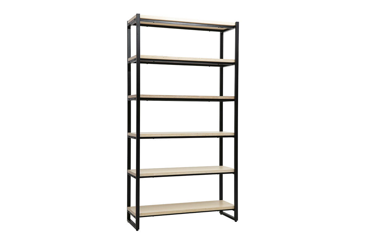 Bibliothque industrielle ouverte en bois clair et mtal noir L100 cm ARISTOTE