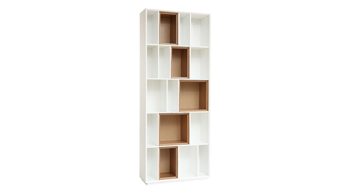 Bibliothque modulable blanche et finition bois clair chne L85 cm JAZZ