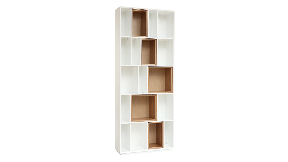 Bibliothque modulable blanche et finition bois clair chne L85 cm JAZZ