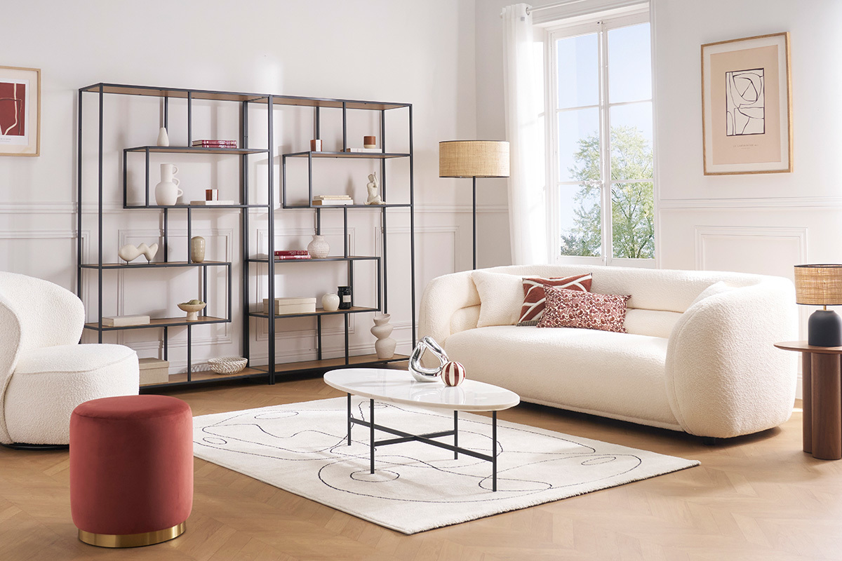 Bibliothque ouverte finition bois clair et mtal noir L114 cm TRESCA