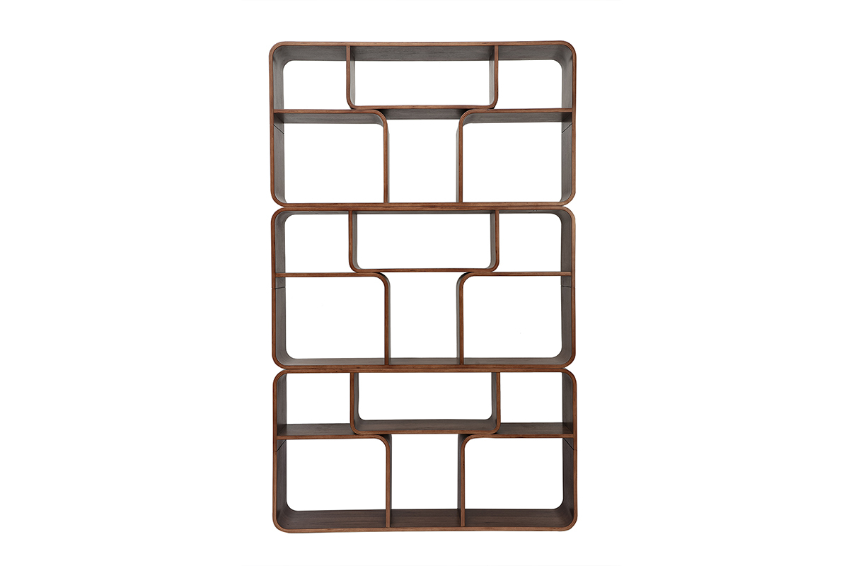 Biblioth�que ouverte multi casiers en bois fonc� noyer L120 cm WARHOL