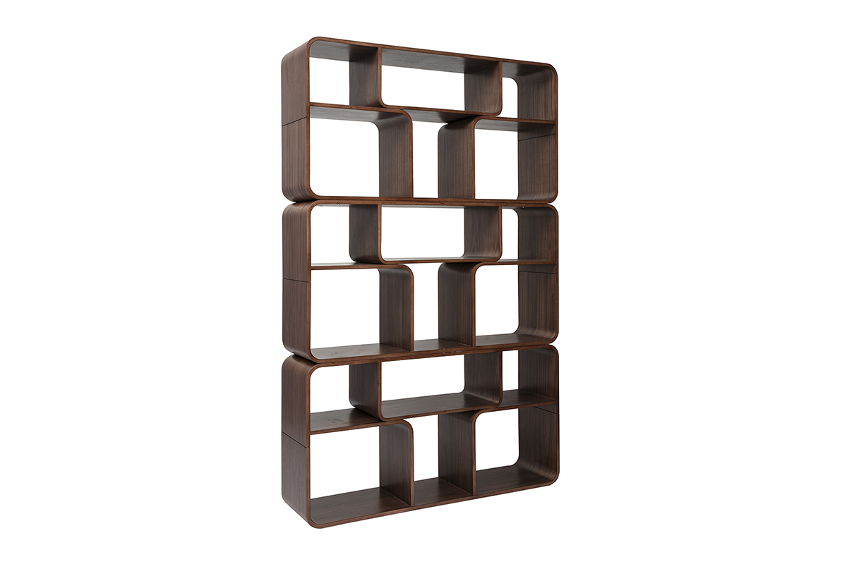 Biblioth�que ouverte multi casiers en bois fonc� noyer L120 cm WARHOL