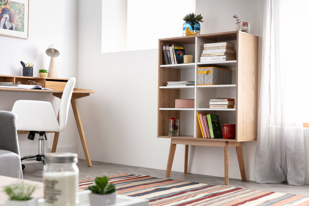 Bibliothque scandinave chne et blanc HELIA