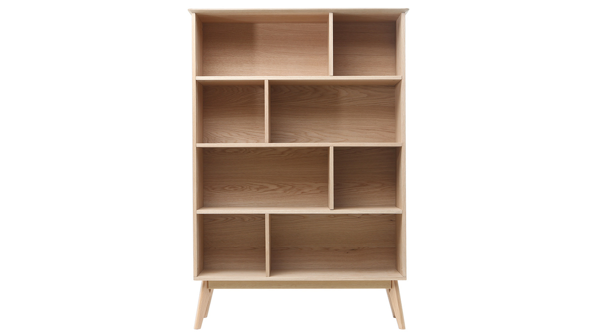 Bibliothque scandinave en bois clair chne 8 casiers L110 cm INGRID