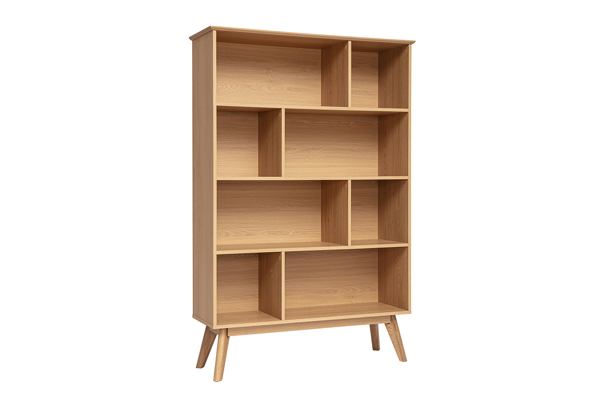 Biblioth�que scandinave en bois clair ch�ne 8 casiers L110 cm INGRID