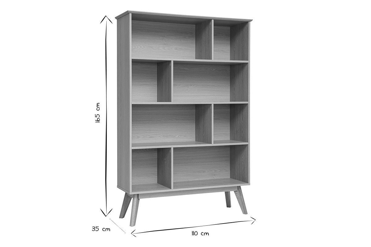 Biblioth�que scandinave en bois clair ch�ne 8 casiers L110 cm INGRID