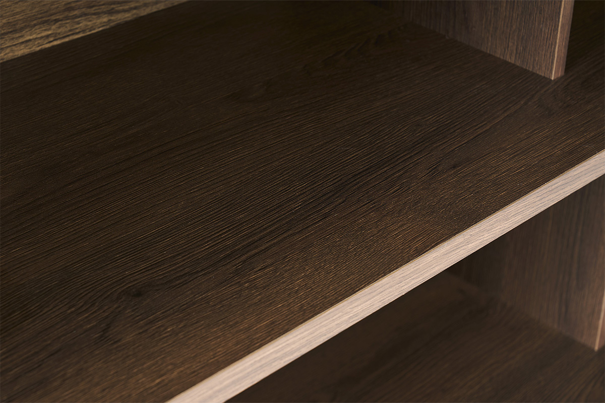 Biblioth�que scandinave finition bois fonc� noyer L140 cm EPURE