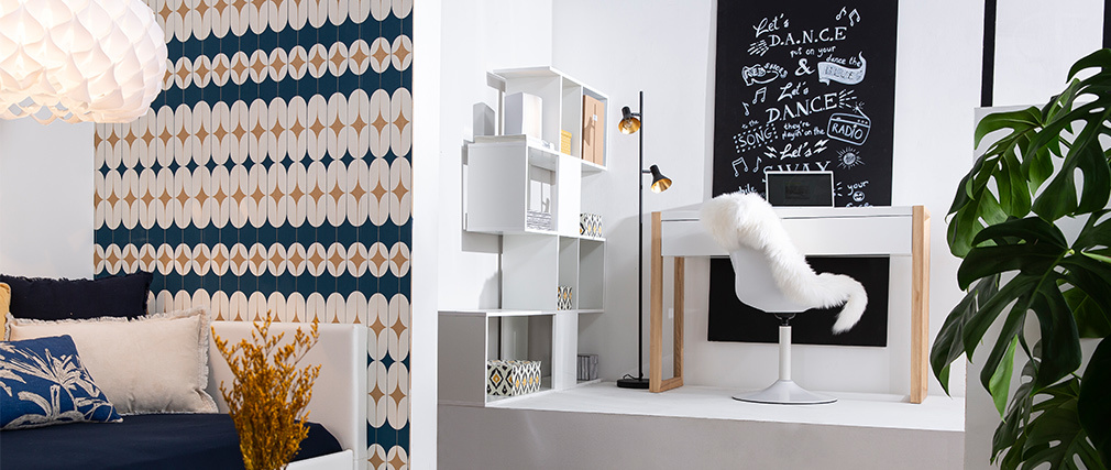 Biblioth�que s�parateur design blanc laqu� H147 cm COMO