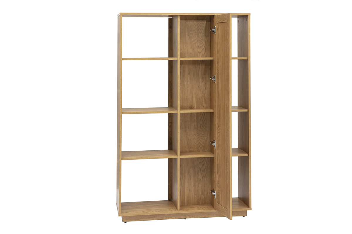 Bibliothque sparatrice avec rangements finition bois clair chne et cannage rotin L100 cm ALICANTE
