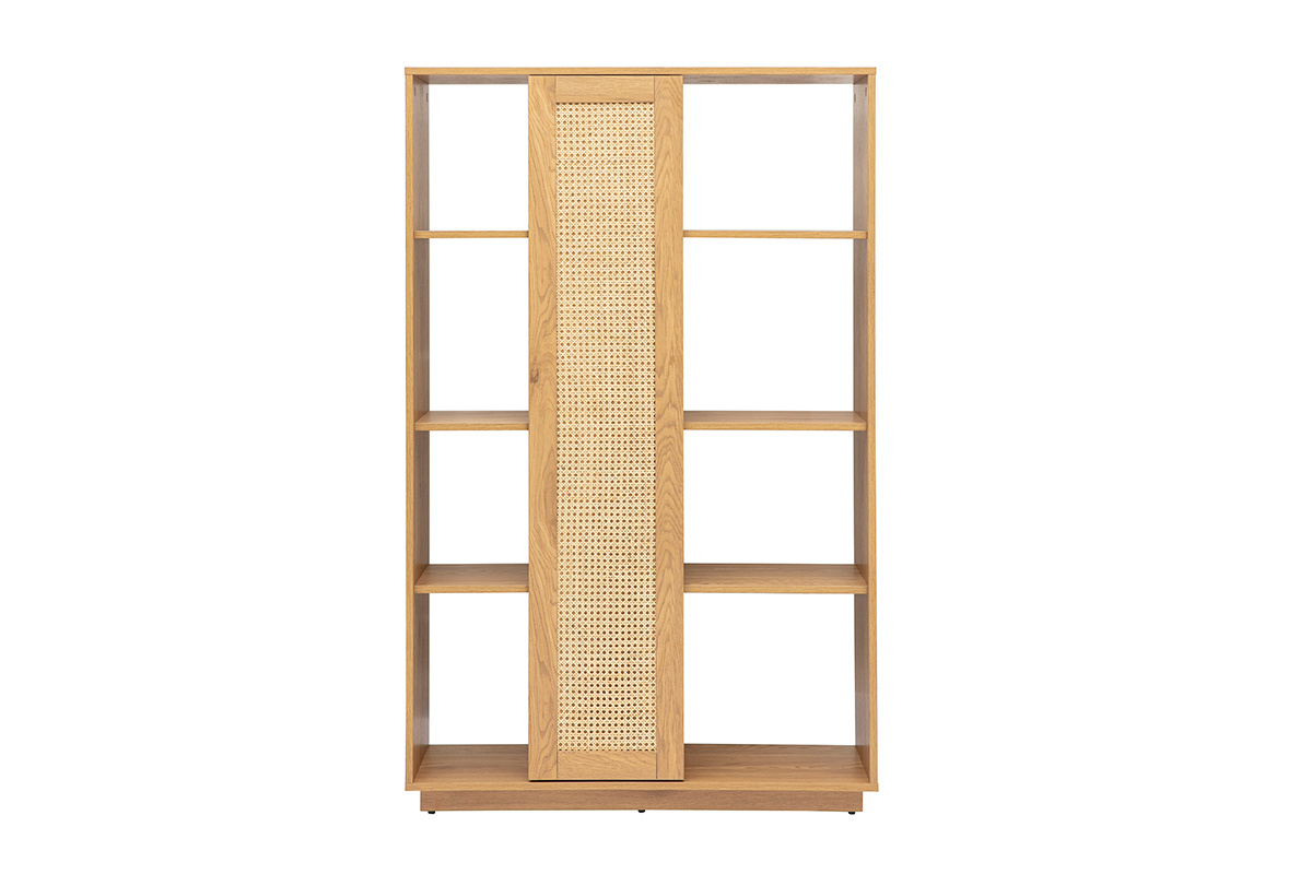Bibliothque sparatrice avec rangements finition bois clair chne et cannage rotin L100 cm ALICANTE