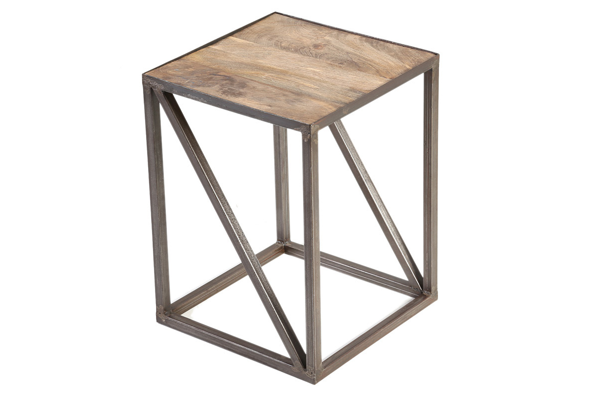 Bout de canap� en manguier massif et m�tal industriel ATELIER