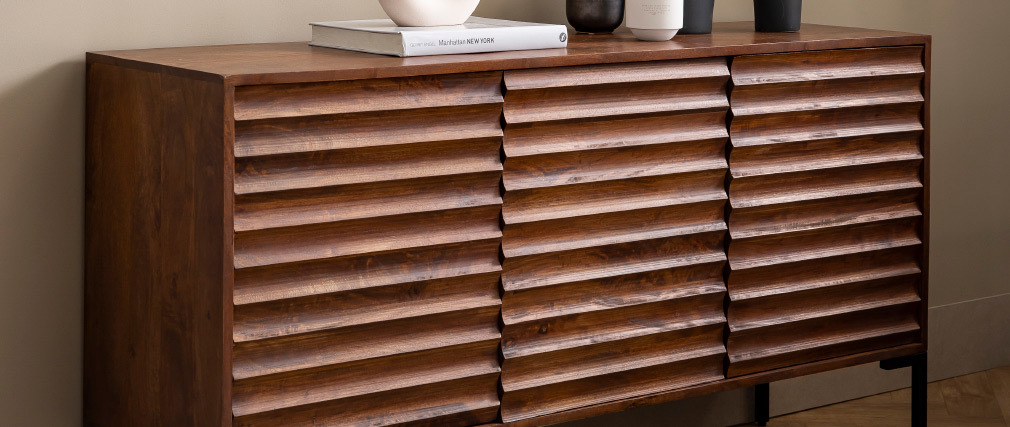 Buffet 3 portes en manguier massif et m�tal ONDA